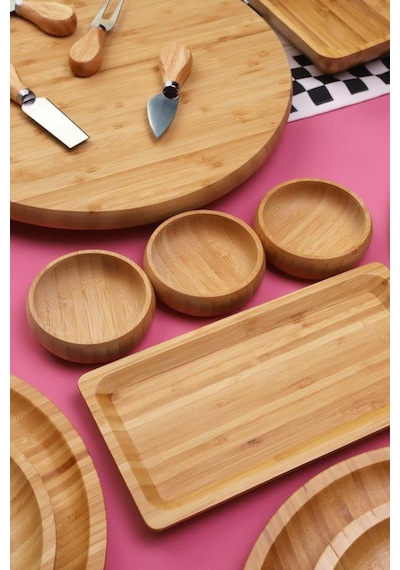 Atbyhome Bambu Sense 6 Kişilik 27 Parça Doğal Bambu Kahvaltı Takımı Kahvaltı Seti Sunum Seti Bambu
