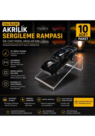1/64 Diecast Araba Sergileme Rampası Şeffaf Pleksi Stand Hotwhe Elsuyumlu Matchbox Uyumlu