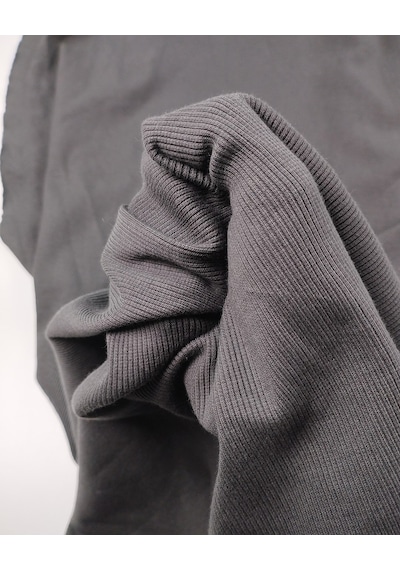 Koyu Gri Renkte Kaşkorse Ribana Kumaş Manşetlik & Yakalık En: 110cm-12345