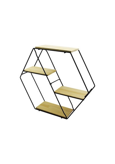 Petek - 4 Katlı Metal İskeletli - Ahşap Raflı Dekoratif Raf 60 X 14 X 53 Cm 5332 1
