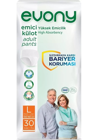 Evony Belbantlı Yetişkin Hasta Bezi Large 30'lu Paket L