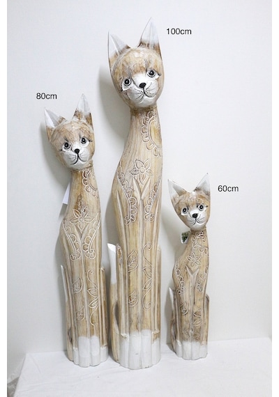 Ahşap Otantik 3 Lü Kedi 100cm Dekoratif Ahşap Kedi 100 80 60 Cm Açık Kahve