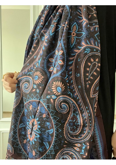 Modakaşmir Aminenesil Etnik Desen Soft Pamuk Şal Bordo Mavi Renk