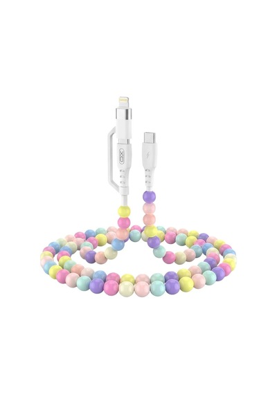 Nb-q301 60w 2 In 1 Type-c , Lightning , Type-c Renkli Boncuklu Akıllı Hızlı Şarj Chipli 1 Metre Şarj Data Kablosu