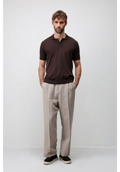 Antioch Comfort Slim Polo Yaka Erkek Triko T-shirt Kahverengi