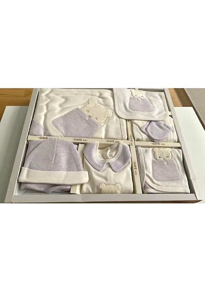 Milays Unisex 0-3 Ay Bebeklere Gaye Organik Pamuk Ayıcık Nakışlı Ve Cepli 10 Lu Premium Set Ekru