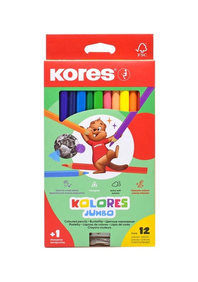 Kores Kolores Jumbo, Boyama Kalemi 3-kant Kalemtıraş, 12 Renk 124-Pembe