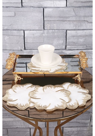 Hawaii Gold Linen Keten Kumaş 6'lı Kahve Yanı Kokteyl Sunum