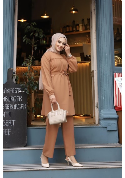 Misskayle Fırfır Detaylı Tesettür Camel Takım Camel
