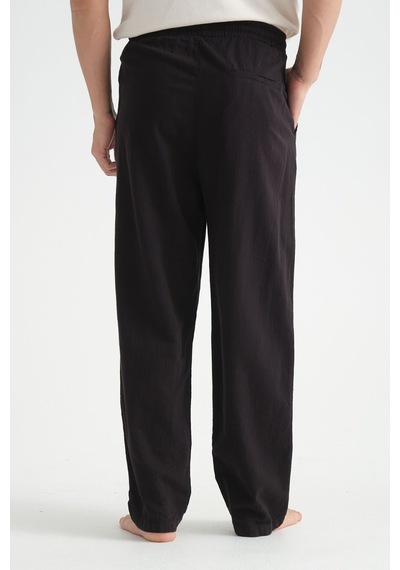 Redline Luxe Erkek Baggy Keten Karışımı Rahat Pantolon Bol Paça Yeni Sezon Siyah