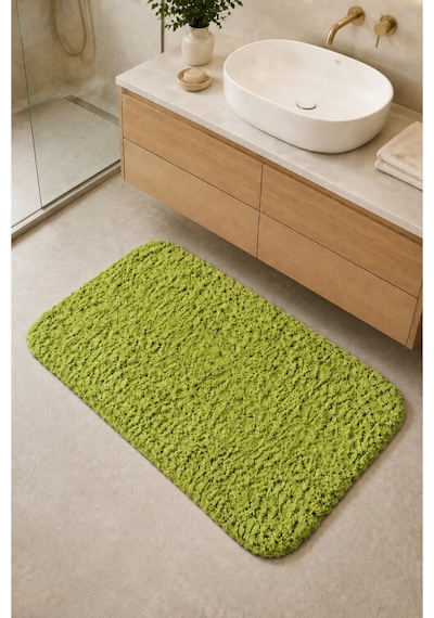 Kaymaz Jel Tabanlı Yıkanabilir Peluş Yumuşak Dokulu Dekoratif Tekli Banyo Paspası 60x100 Cm Yeşil