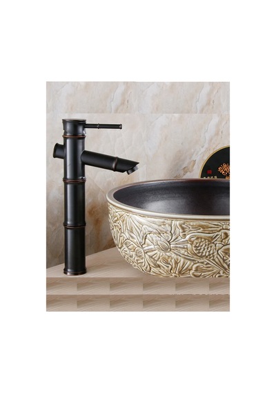 Rena Design Bambu Model Rustik Siyah Antik Lavabo Bataryası Banyo Çanak Musluk Mat Siyah Lavabo Armatür Otantik