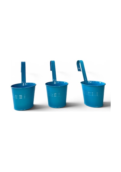 Askılı Balkon Saksı Seti, 3 Adet, Metal, Turkuaz, 1,5lt 001