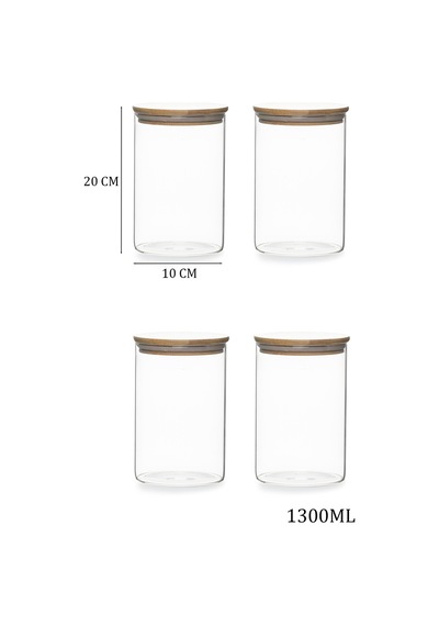 Porsima 2-4 Bambu Borosilikat Vakumlu Kapaklı Yuvarlak Cam 4lü Kavanoz Seti Saklama Kabı 1300ml 10x20cm