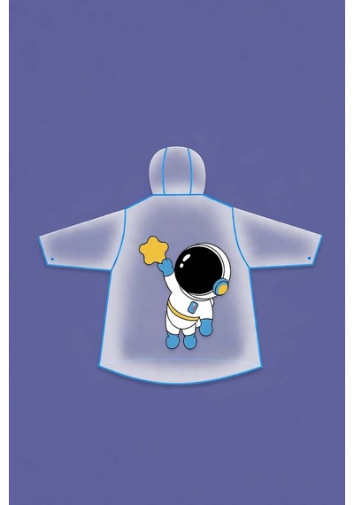 Lilymoon Su Geçirmez Desenli Kapüşonlu Oversize Yağmurluk Mavi