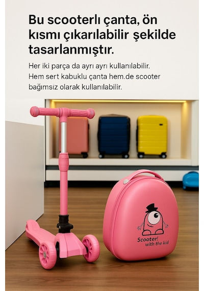 Heybee Luggages Heybee Sevimli Canavar Scooter Pembe Çocuk Valiz Diğer