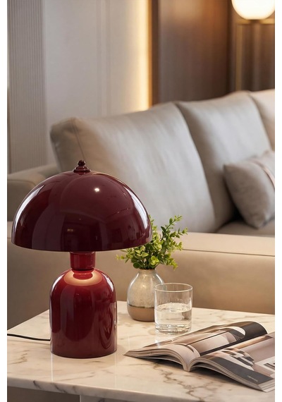 Luna Abajur, Bohem Masa Lambası Ve Salon Oturma Odası Aydınlatması - Bordo - 25 Cm Modern Dekoratif Masa Lambas