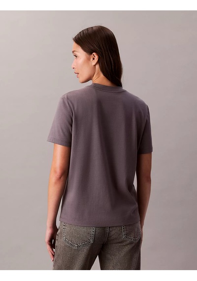 Kadın Kısa Kol Ck Yazı Detay Bisiklet Yaka Gri T-shirt Gri