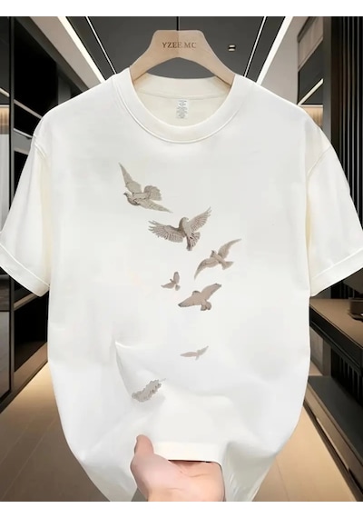 Modi Baskılı Oversize Bisiklet Yaka T-shirt - Beyaz - Mymg158938