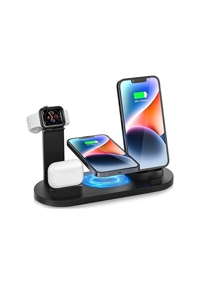 4&apos Ü 1 Arada Kablosuz Şarj Yuvası, Apple Mikro/tip C Telefonlar İçin 360 Derece Dönen Şarj Yuvası, İwatch Serisi, Airpods, İphone, Galaxy İçin Qi Hızlı Şarj Yuvası