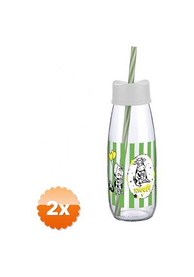 2 Adet Hayvan Figürlü Pipetli Su Ve Süt Şişesi Cam 500 Ml