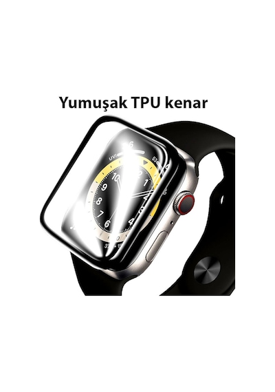 Apple Uyumlu Watch 7 41Mm 3D Pmma Kavisli Full Cam Ekran Koruyucu Pet (302318170)-Siyah