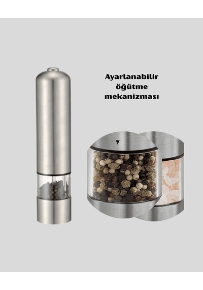 Otomatik Baharat Öğütücü Seti, Pilli, Paslanmaz Çelik, Led Aydınlatmalı Çok Renkli