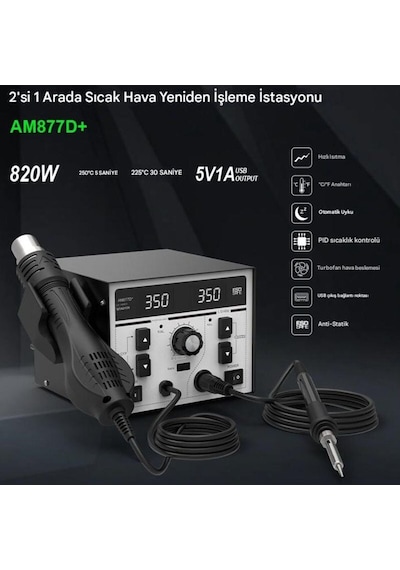 Atetool Am877d+ 820w Sıcak Hava Üflemeli Havya İstasyonu