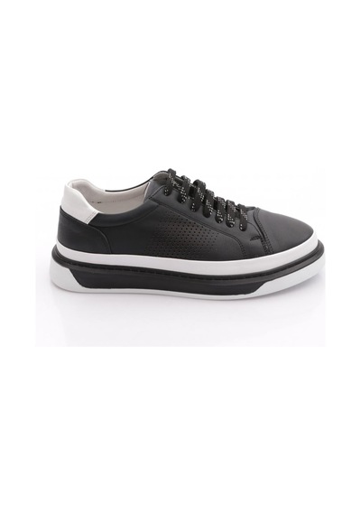 Dgn 9830 Erkek Düz Taban Bağcikli Sneaker Ayakkabi Siyah Beyaz