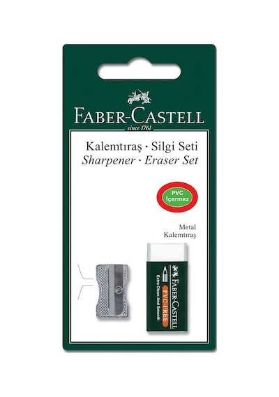 3 Adet Faber Castell Metal Kalemtraş Ve Silgi Seti