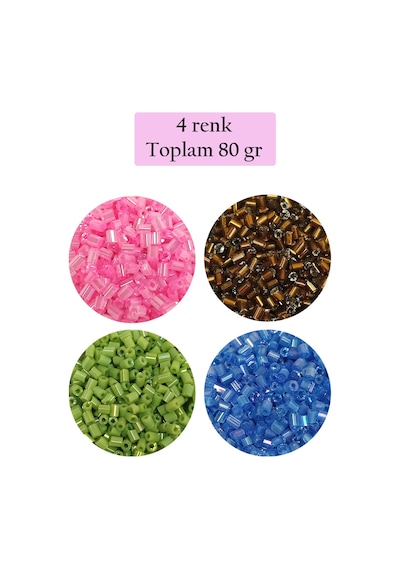 Kesme Cam Boncuk 2mm - 4 Renk - Toplam 80 Gram - Bnc440