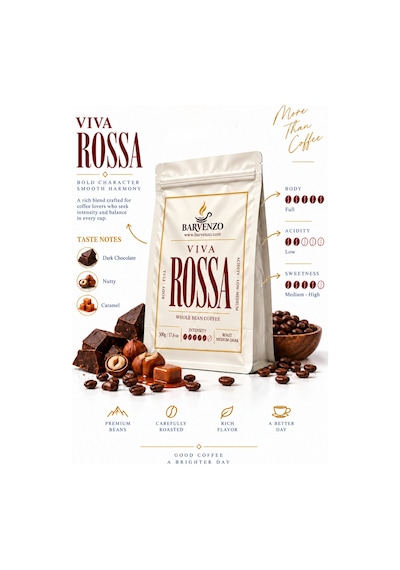 Barvenzo Viva Rossa 500 G Güçlü Aroma Çekirdek Kahve
