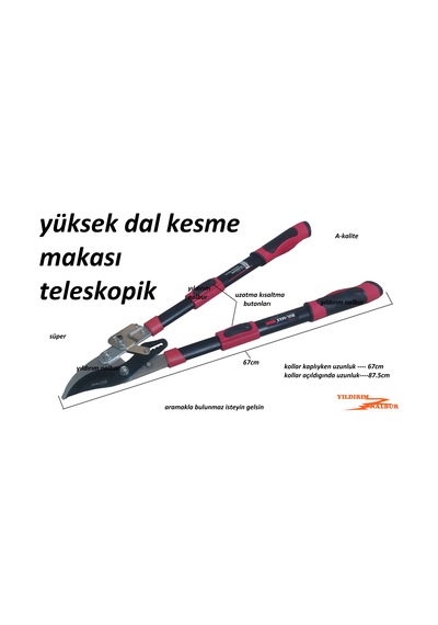 Teleskopik Yüksek Dal Kesme Makası Uzar Kısalır Budama Makası Ağa