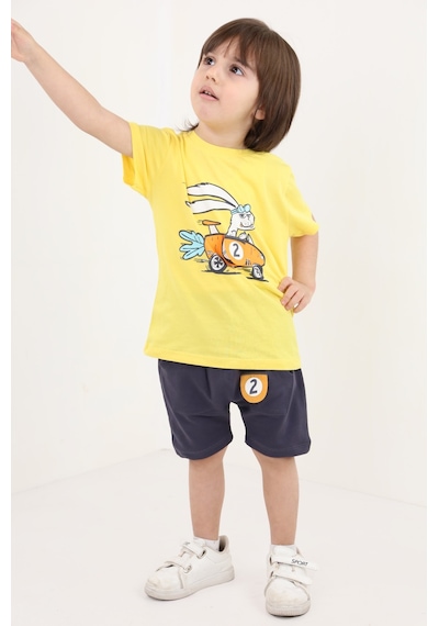 Toontoy Kids Toontoy Erkek Bebek Baskılı Şortlu Takım Koyu Sarı