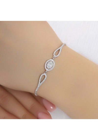 Oval Baget Zirkon Taşlı Gümüş Bileklik Gümüş