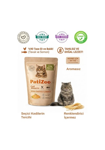 Patizoo Premium Kedi Spagetti Ödül Maması Yumuşak & Lezzetli Eğitim Ödülü 12 Adet