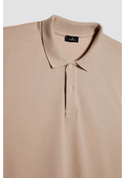 Tudors Erkek Slim Fit Dar Kesim Pamuklu Yumuşak Dokulu Serin Tutan Kumaş Düz Pike Taş Renk Polo Yaka Tişört-31630-taş Taş