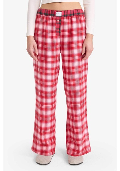 Defacto Regular Fit Flanel Kareli Pijama Altı-fall İn Love G1603ax25wnrd256 Kırmızı-rd256