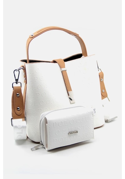 Just Polo Kadın Beyaz Camel Orta Boy 3 Bölmeli Omuz Çantası Ve Cüzdanı Kombin Mh4002mh Beyaz Camel
