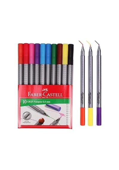 Faber-castell Grip Finepen Keçe Uç 0.4mm 10'lu Karton Kutu Renkli Kalemler Ergonomik Tasarım