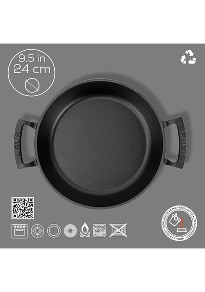Lava Döküm Yuvarlak Sahan Döküm Demir Yekpare Çift Kulplu Çap Ø 24cm Genel