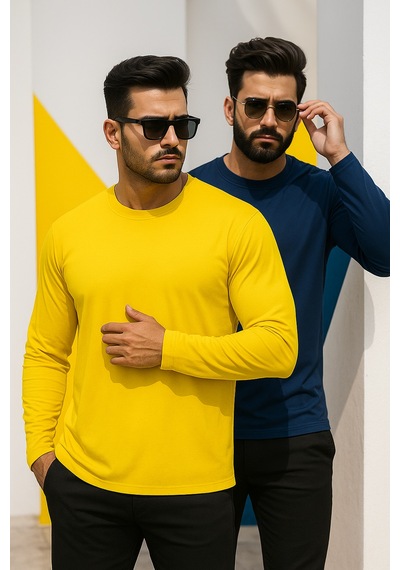 Rich Erkek Sarı-lacivert 2'li Paket Basic Uzun Kollu Body Sarı-lacivert