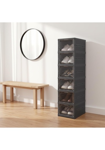 6 Katlı, Katlanabilir Ayakkabılık, Taşınabilir Çok Amaçlı, Geniş, Katlanabilir Dolap Ve Raf, Katlanır Taşınabilir Premium Portatif Organizer Ayakkabılık 25,5cm X 34,5cm X 105,5cm Antrasit Abanoz - Beyaz