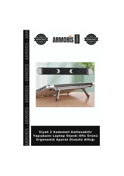 Siyah 2 Kademeli Katlanabilir Yapışkanlı Laptop Standı Ofis Ürünü Ergonomik Aparat Dizüstü Altlığı