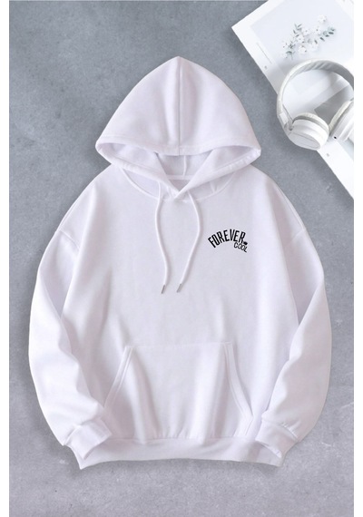 Nevermind Unisex Kadın Erkek Forever Cool Oversize Sweatshirt 2 İ Beyaz