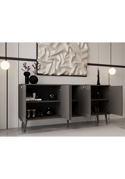 Melura Konsol 180 Cm %100 Mdf Lake Ahşap Ayaklı Gri