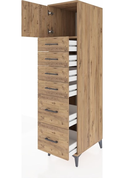 Kronos Dolap Tek Raflı 6 Çekmeceli Tek Kapaklı 44x59x182 Çam-çam Çam