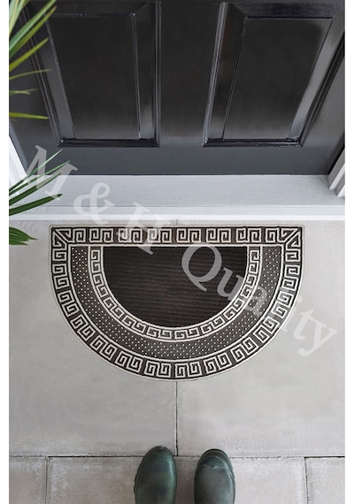 Dekoratif Yarım Ay Versace Model Kapı Önü Paspas Yıkanabilir Toz Alıcı Halı Gümüş Renk Gümüş
