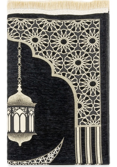 Desenli Şönil Seccade - Siyah Renk