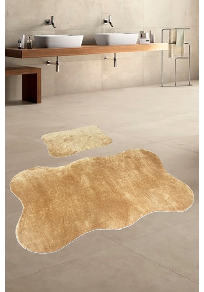 Anatolia 2'li Karamel 80x140 + 50x70 Cm Büyük Ebat Banyo Paspası Karamel